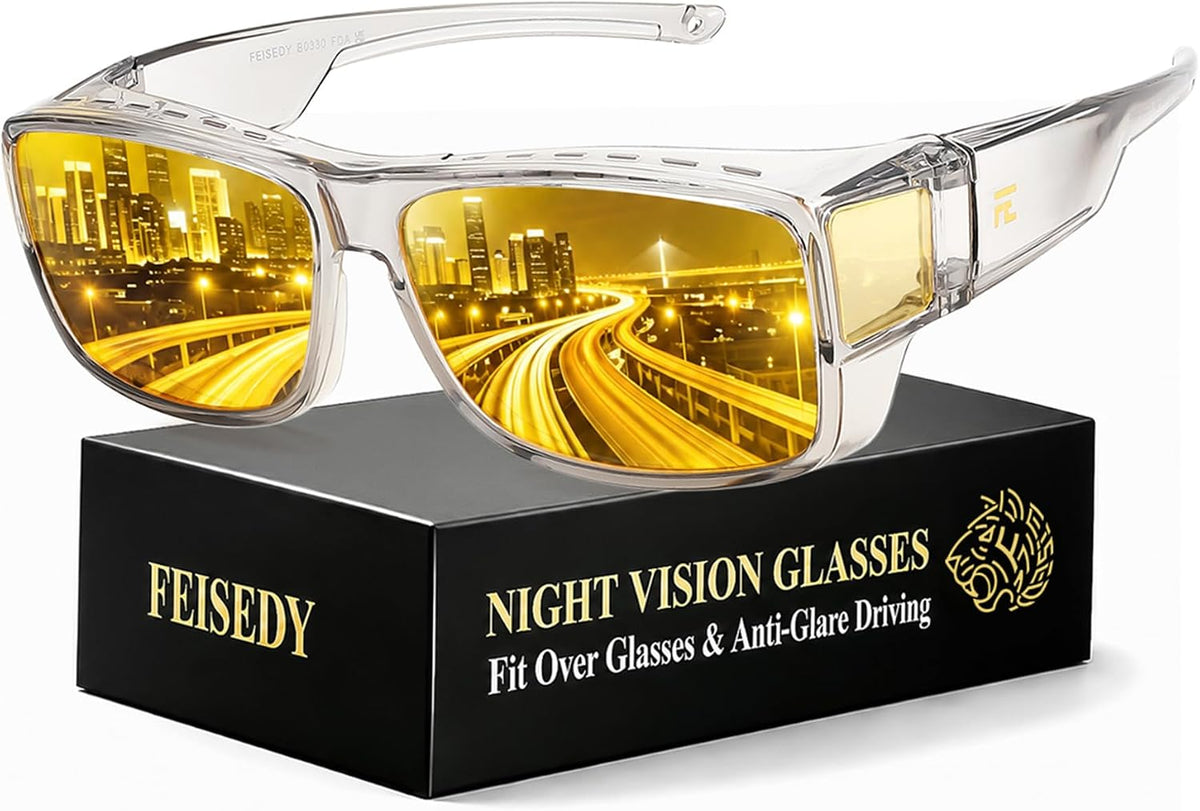 Translucent Gray | B0HG917H3J | FEISEDY Fit Over Polarized Sunglasses Men, Night Driving Wrap Glasses B0330