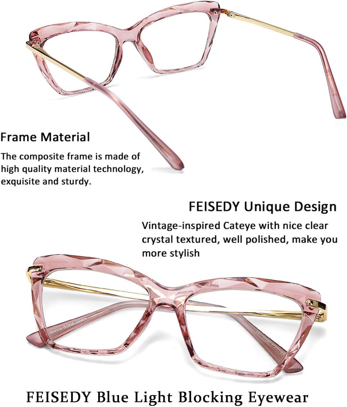 ÉÌƷͼƬ 33 | B07S9JPPPF | FEISEDY Crystal Cat Eye Glasses Frame Blue Light Blocking Computer Eyewear B2500