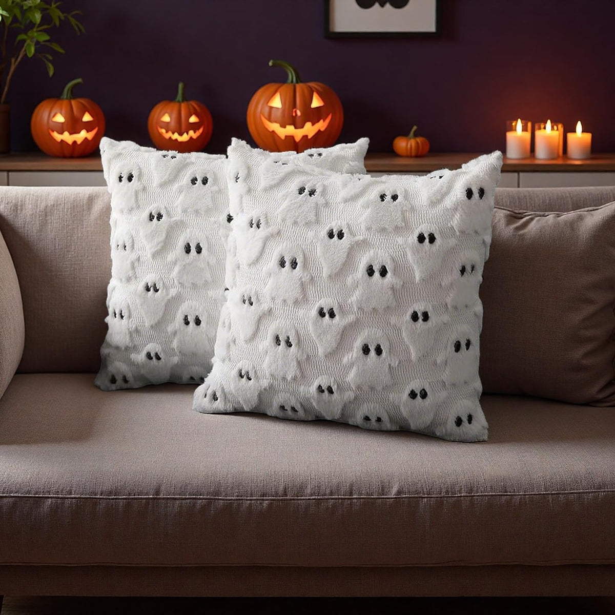 商品图片 11 | B0FPKDVRD8 | Halloween Ghost Pillow Cover 18x18 Inch Throw Pillow Covers, Cute Spooky Decor for Couch Bed Sofa Indoor Ghost Decorations