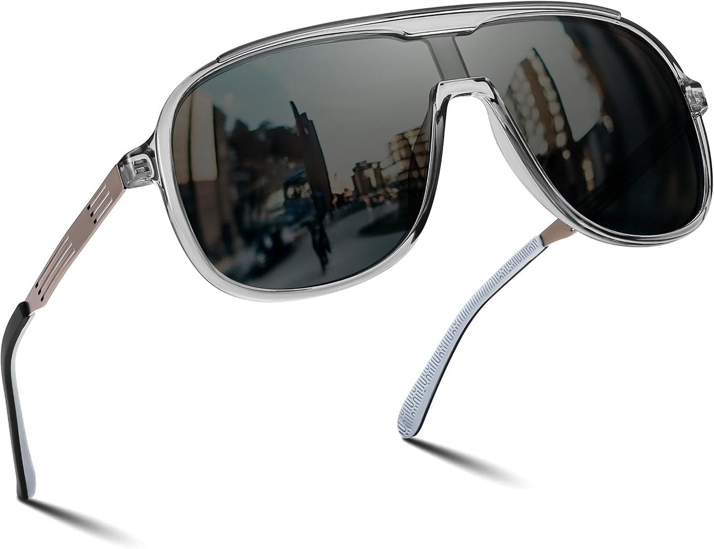 Grey Frame and Grey Lense / 58 Millimeters | B0DSV5C6Z8 | FEISEDY Polarized Sunglasses Men Women Mirrored One Piece Lens B0277