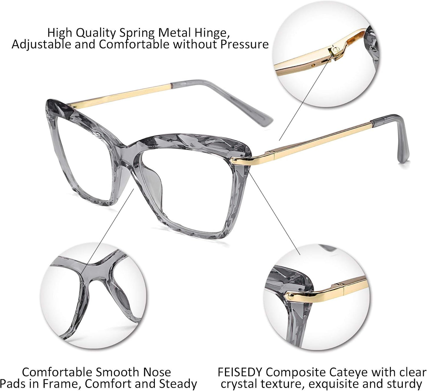 商品图片 11 | B07FR6SSY6 | FEISEDY Cat Eye Glasses Frame Clear Lenses Lightweight Eyewear for Women B2440