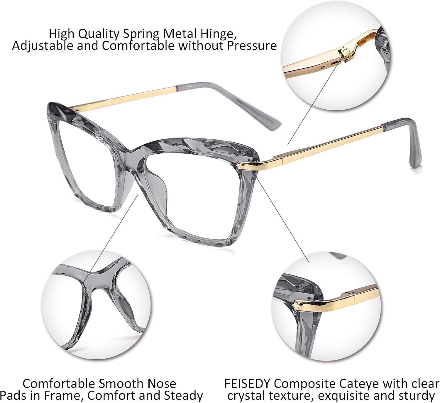 商品图片 11 | B07FR6SSY6 | FEISEDY Cat Eye Glasses Frame Clear Lenses Lightweight Eyewear for Women B2440