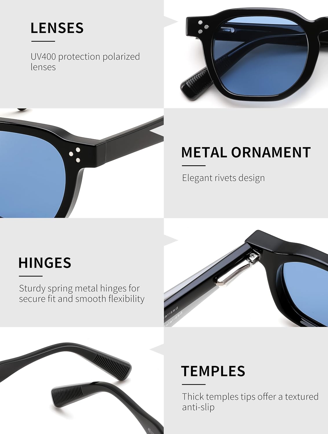 ÉÌƷͼƬ 4 | B0H83DD892 | FEISEDY Retro Thick Polarized Square Sunglasses for Women Men B0458