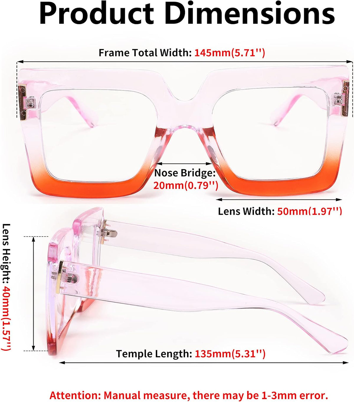 商品图片 11 | B0BZRTPH3F | FEISEDY Fashion Oversized Blue Light Glasses for Women Anti Fatigue Thick Square Computer Eyewear B2381