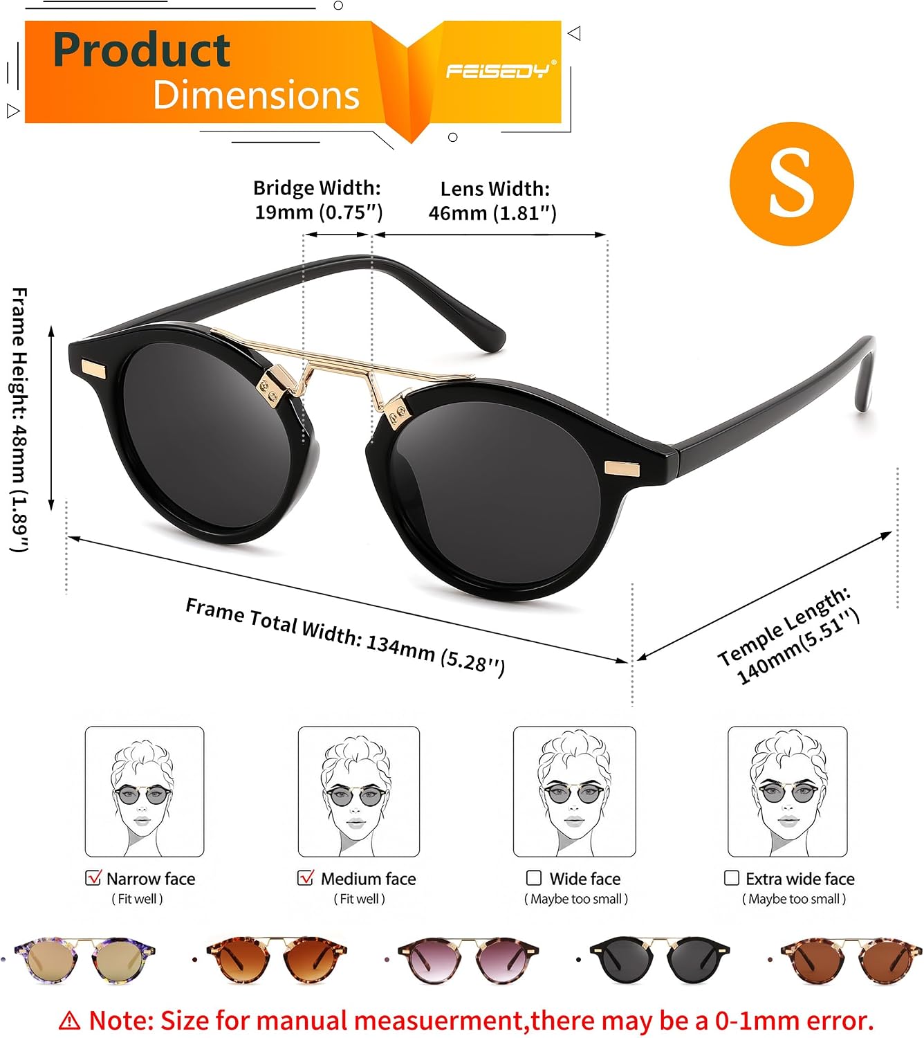 商品图片 22 | B0GX62YR7C | FEISEDY Retro Round Metal Brow Sunglasses for Women for Small Face B0427