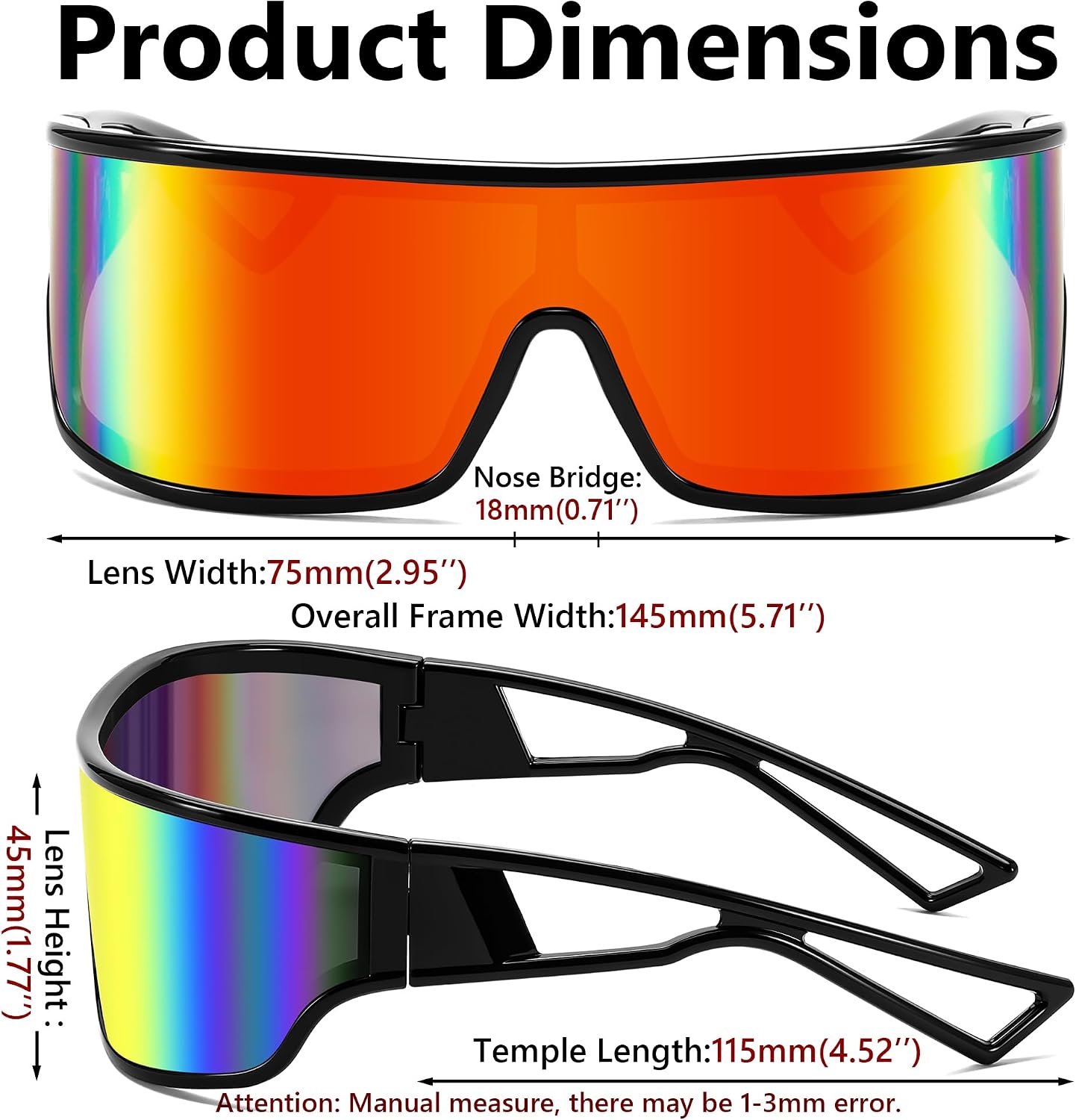 商品图片 33 | B0D3PKKSD9 | FEISEDY Trendy Futuristic Wrap Sunglasses Flat Top Mirrored One Piece Lens Reflective Sun Glasses for Women Men B0161