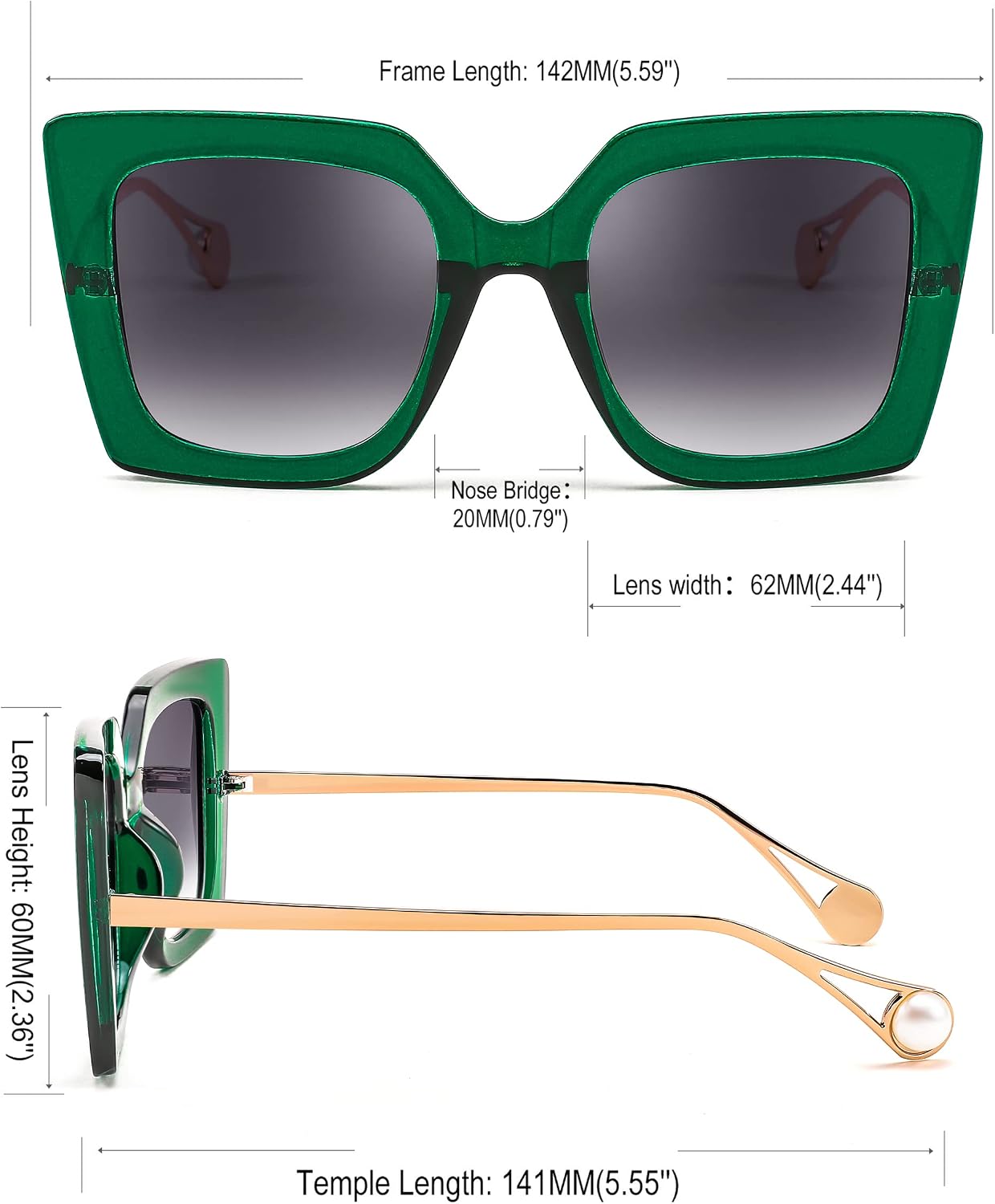 商品图片 20 | B08HVPGJW5 | FEISEDY Sunglasses Womens Trendy, Oversized Square Shades, Pearl Inlay Cat Eye Frame UV400 Protection B2625