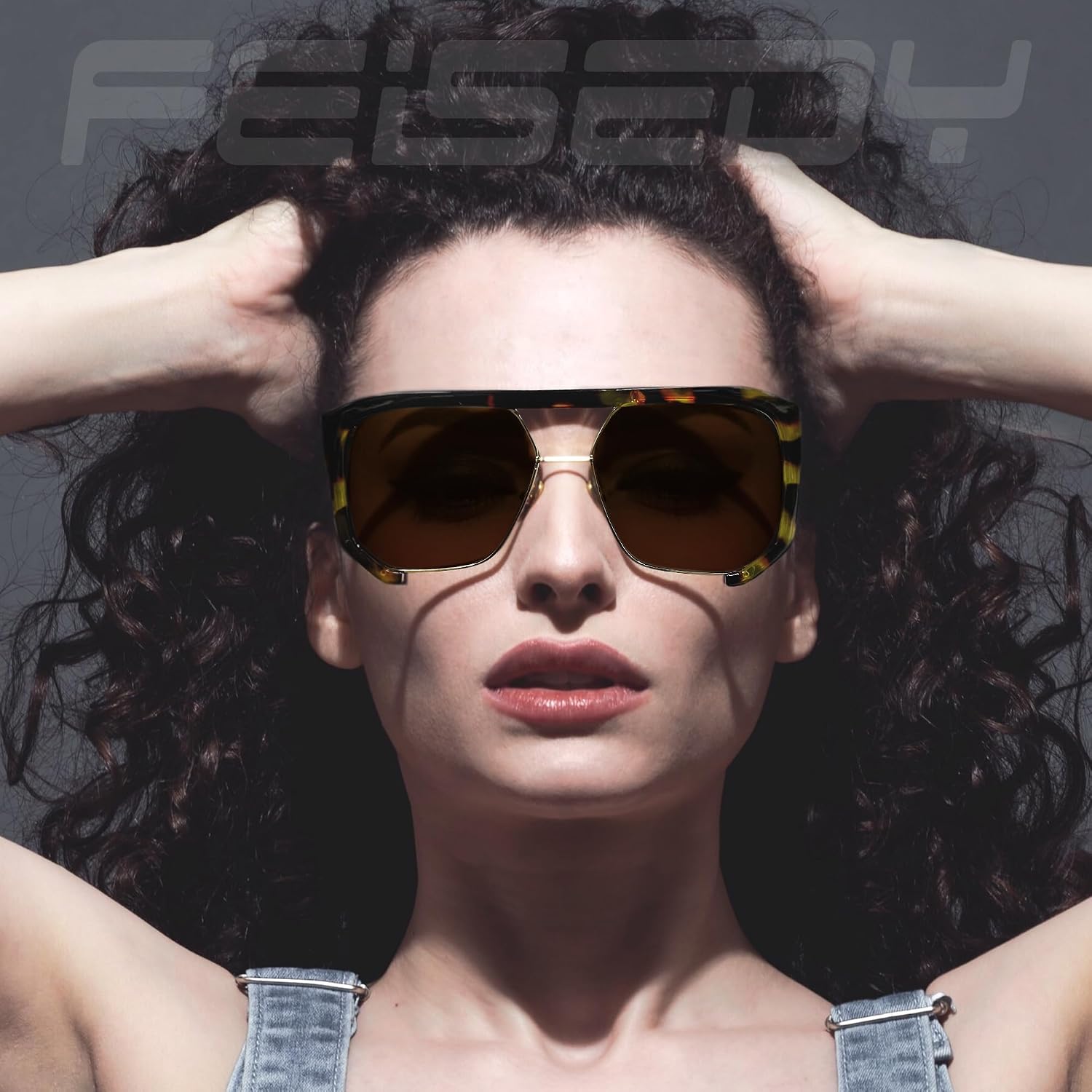 商品图片 2 | B0CBVDGZCB | FEISEDY Men Women Sunglasses Aviator, Square 70s Frame, Vintage Retro Trendy UV400 Sun Glasses B2398