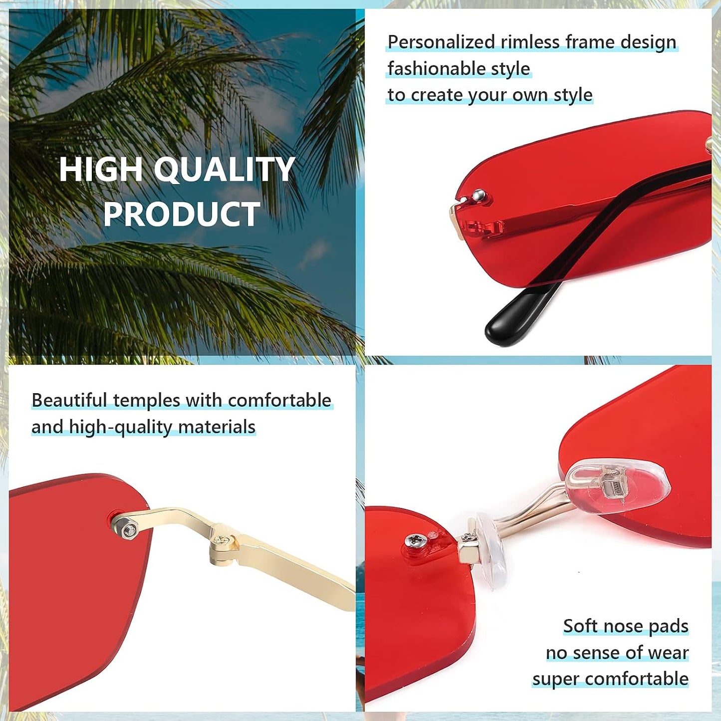 商品图片 60 | B0CY2Q4VW1 | FEISEDY Rimless Sunglasses Y2K Retro Small Narrow Rectangle Shades B2643