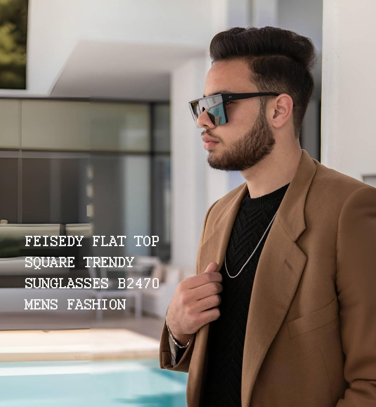 ÉÌƷͼƬ 118 | B09H6XXSDN | FEISEDY Oversized Sunglasses Mens Womens Flat Top Square Trendy Visor Shades UV400 B2470