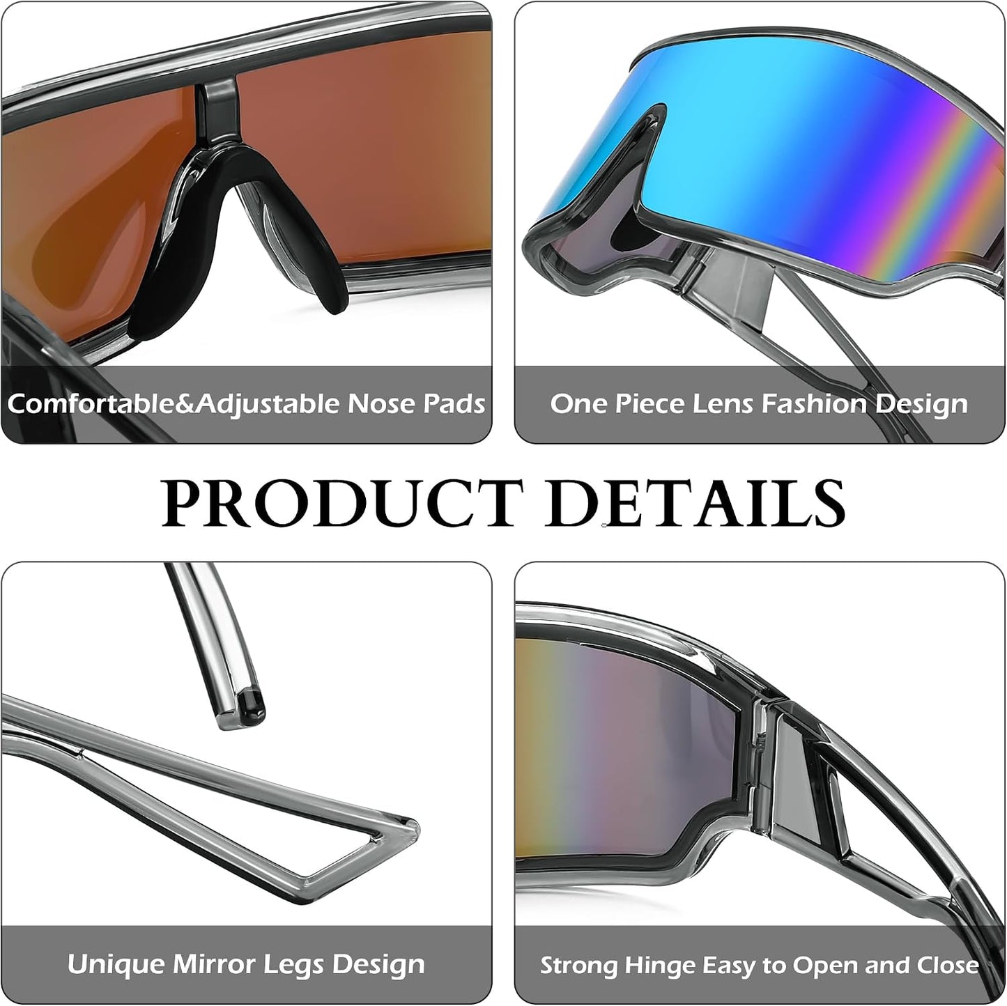 商品图片 11 | B0D3PKKSD9 | FEISEDY Trendy Futuristic Wrap Sunglasses Flat Top Mirrored One Piece Lens Reflective Sun Glasses for Women Men B0161