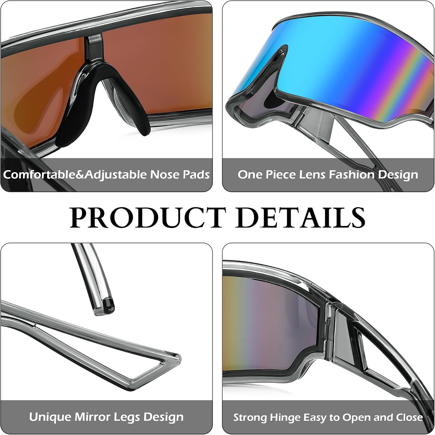 商品图片 11 | B0D3PKKSD9 | FEISEDY Trendy Futuristic Wrap Sunglasses Flat Top Mirrored One Piece Lens Reflective Sun Glasses for Women Men B0161