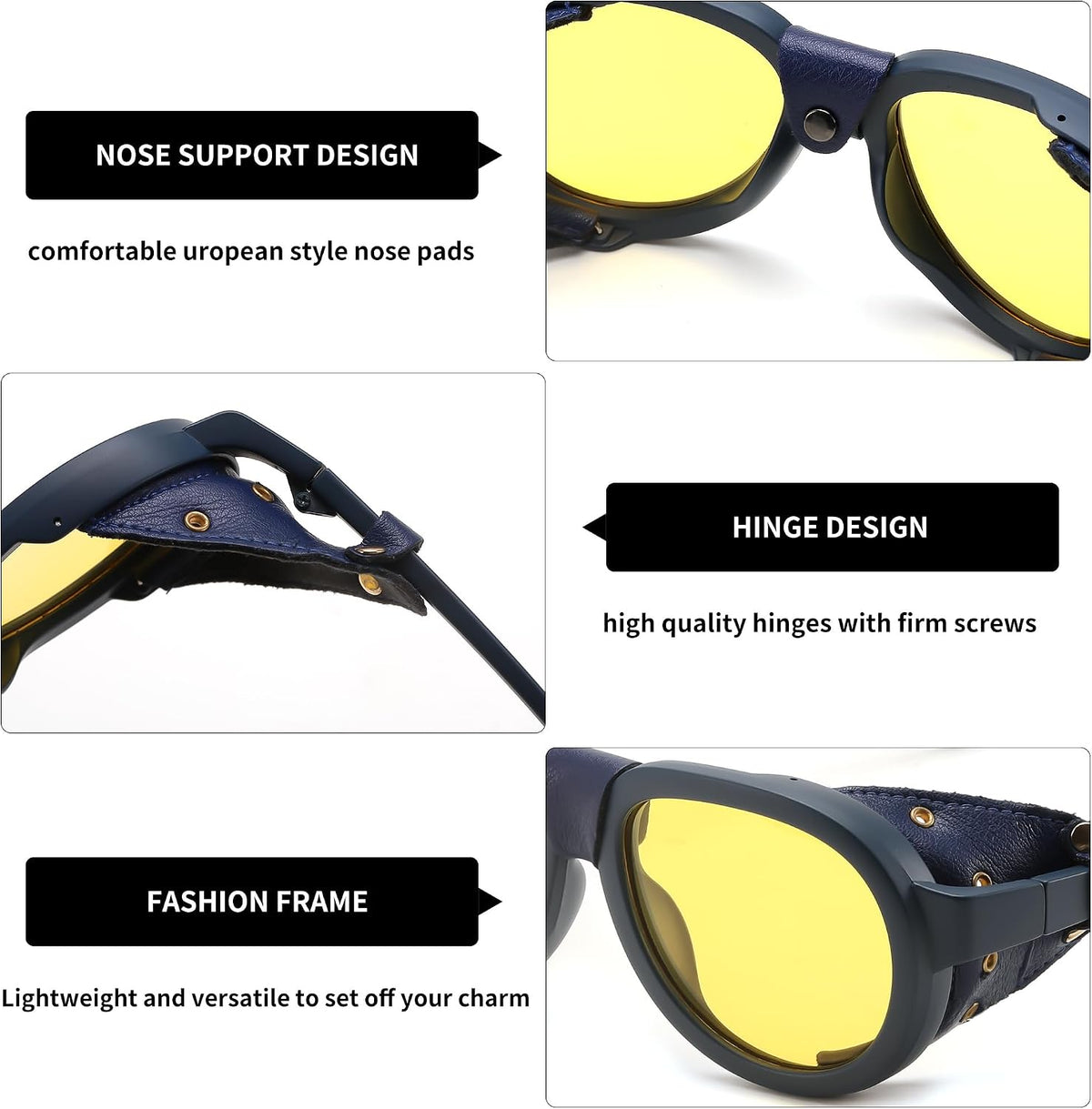 ÉÌƷͼƬ 21 | B0D5HMBR1X | FEISEDY Steampunk Sunglasses Women Men£¬Polarized Yellow Lens, Retro Round Vintage Frame Leatherwear B0159