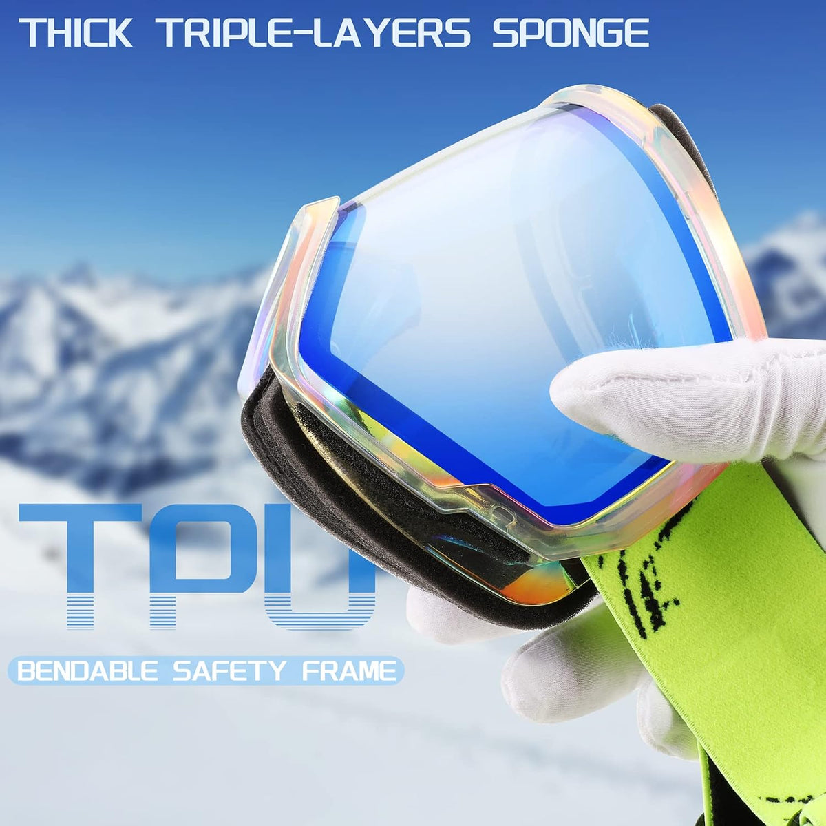 商品图片 2 | B0GHRB6WCQ | FEISEDY Ski Goggles, OTG Snow Sport Goggles for Adult Youth, Anti-Fog UV400 Protection Bendable Dual-Lenses B2961