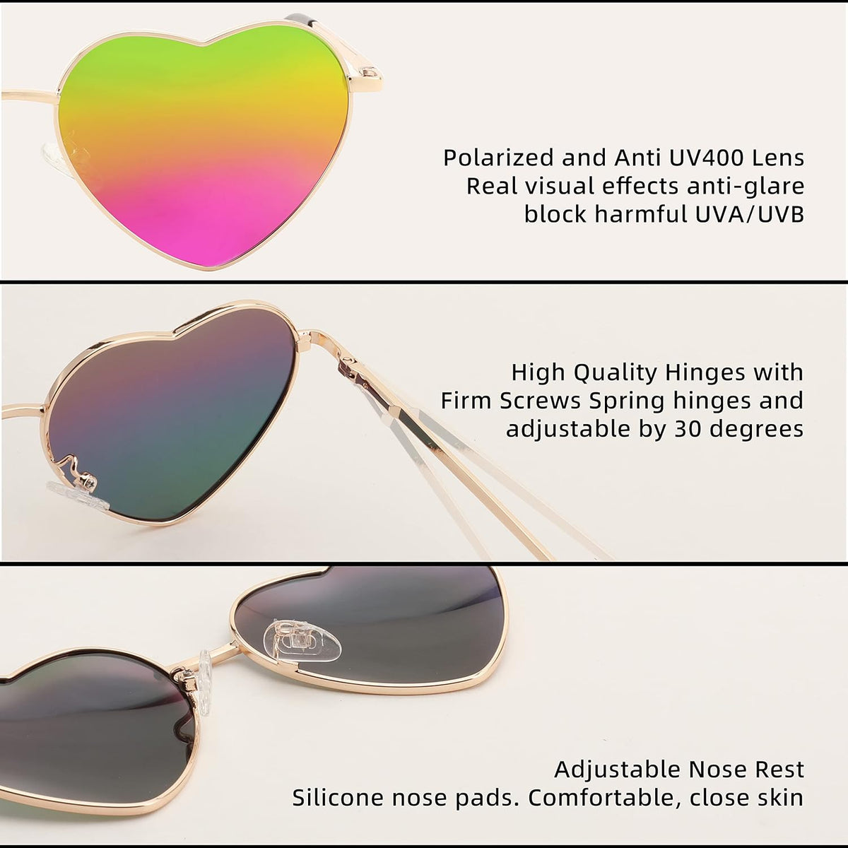 ÉÌƷͼƬ 3 | B0BP6HX1R6 | FEISEDY Polarized Heart Sunglasses Women Men Metal Frame Cute Lovely Glasses UV400 Protection B2375