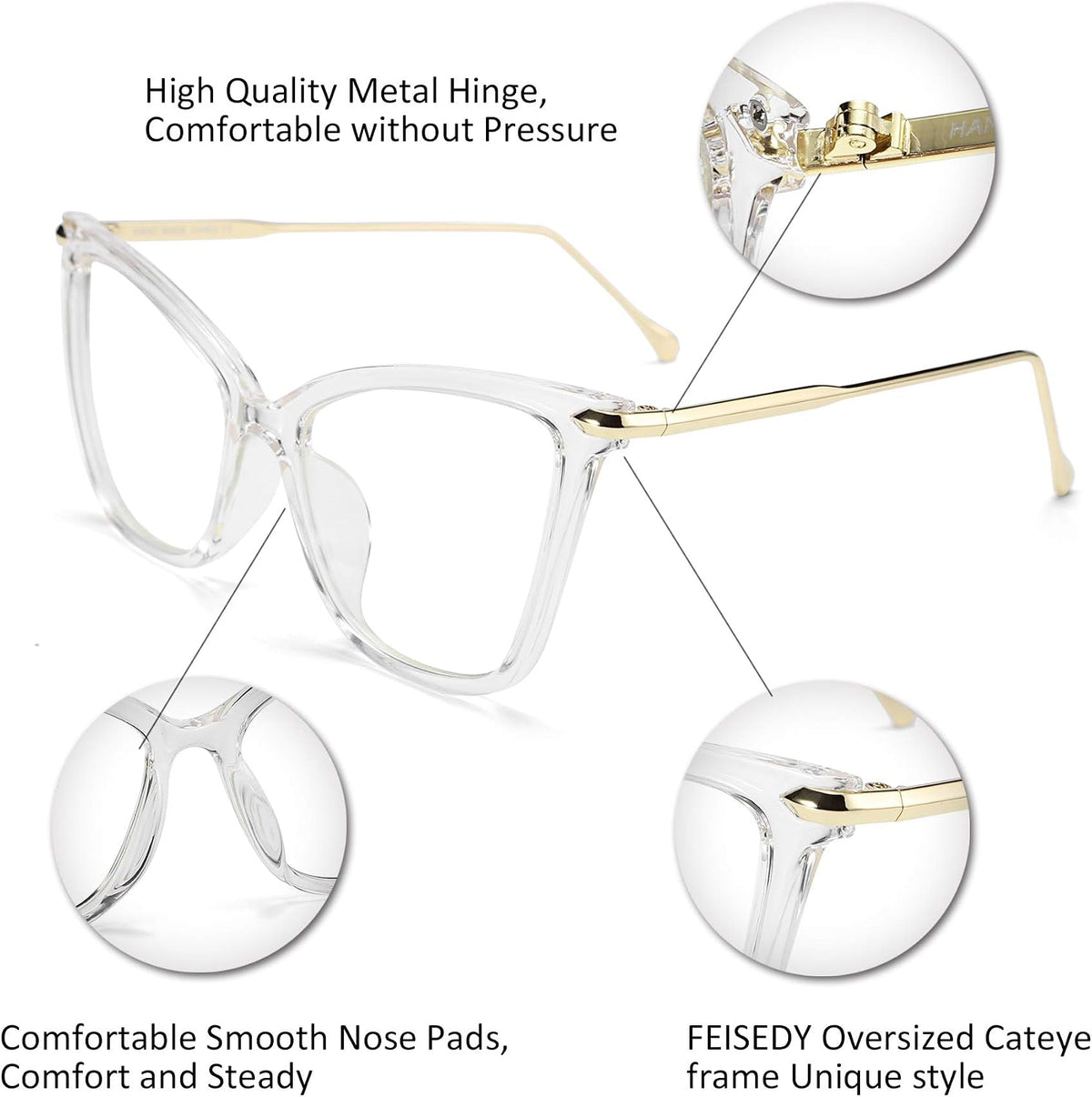 ÉÌƷͼƬ 13 | B07KK3P4KT | FEISEDY Oversized Cat Eye Glasses Frame with Clear Lenses Eyewear for Women B2460