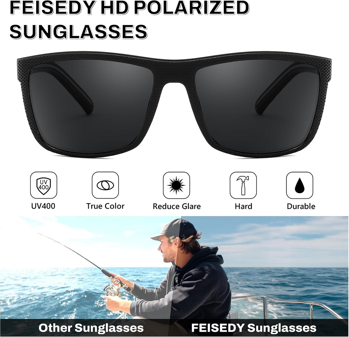 ÉÌƷͼƬ 3 | B0F8J2TQSK | FEISEDY Polarized Sunglasses for Men and Women Lightweight Frame Sun Glasses with UV400 Protection for Driving Fishing B0301
