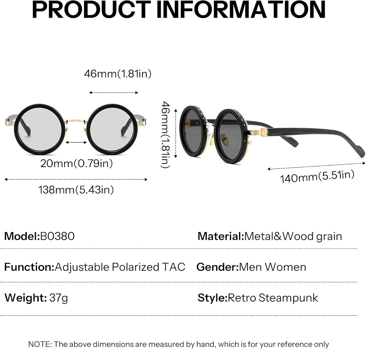 ÉÌƷͼƬ 16 | B0GG9L2R9Z | FEISEDY Adjustable Polarized Sunglasses Round ND TAC Lenses UV400 B0380
