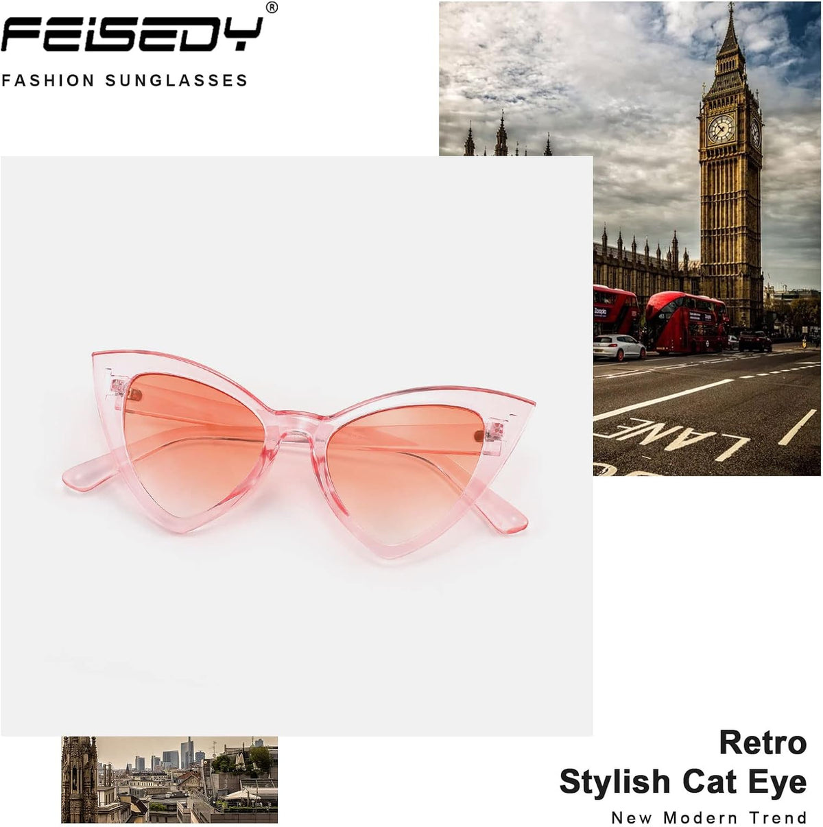 ÉÌƷͼƬ 10 | B09SPTCVBR | FEISEDY Retro Cat Eye Sunglasses for Women Fashion Vintage Cateye Sun Glasses B2235