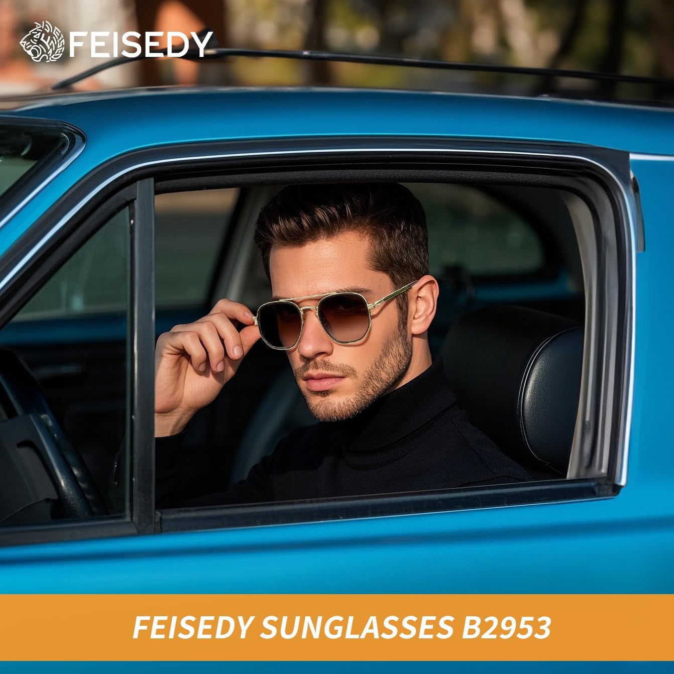 商品图片 9 | B0B38ZHMJL | FEISEDY Sunglasses Aviator Men Women 70s Sun Glasses Square Frame UV400 Protection B2953