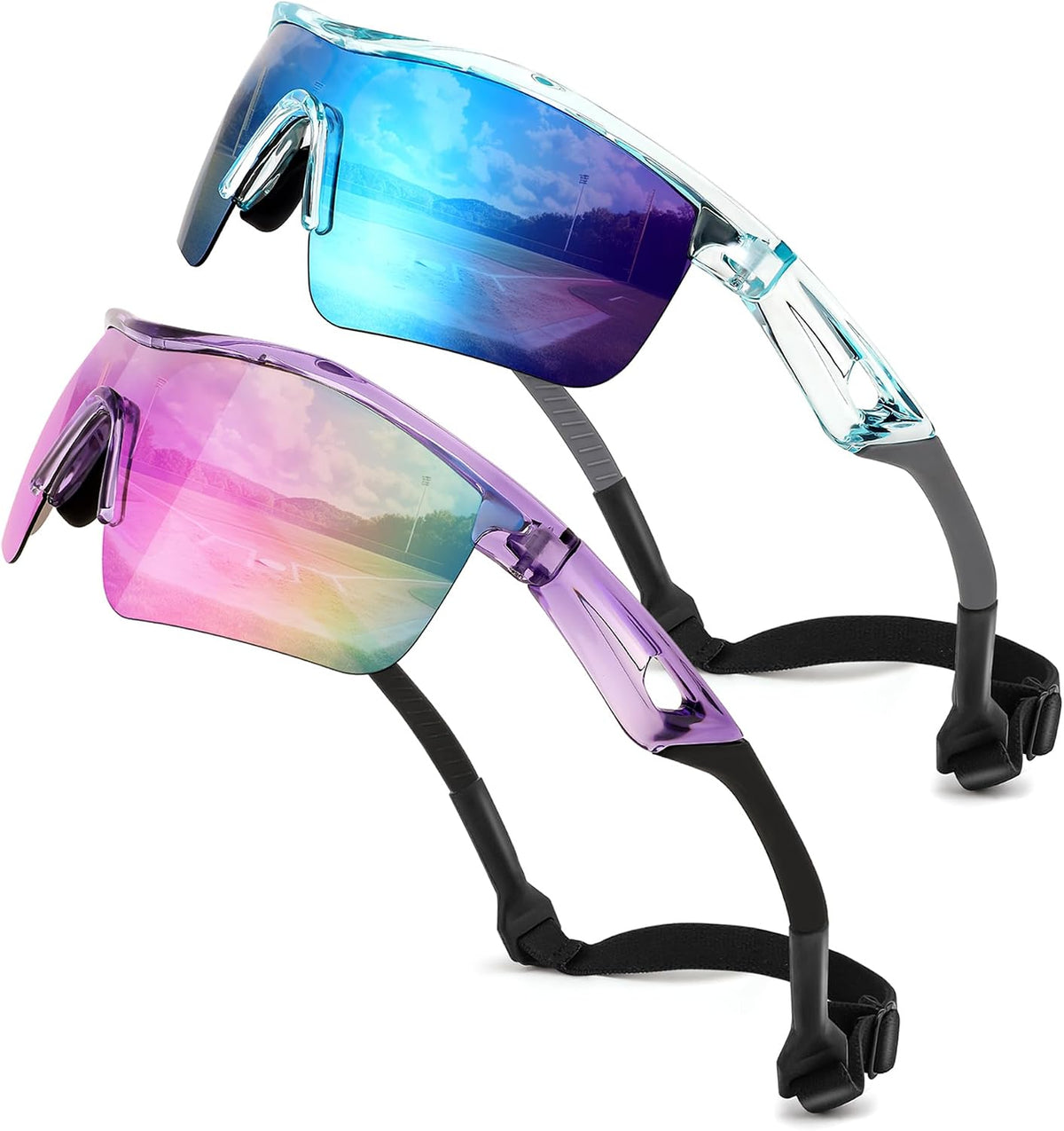 2pack Transparent Purple & Purple+transparent Blue & Blue / 125 Millimeters | B0DZH6SJ6M | FEISEDY Kids Polarized Sports Sunglasses, TR90 UV400 Baseball Cycling