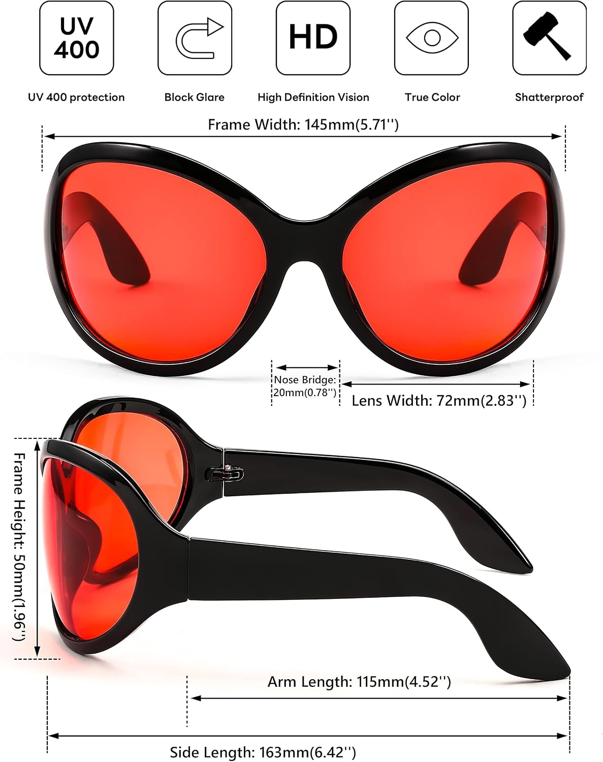 ÉÌƷͼƬ 23 | B0BYX6JXMW | FEISEDY Bug Eye Y2K Oversized Sunglasses Women Men Oval Frame B2391
