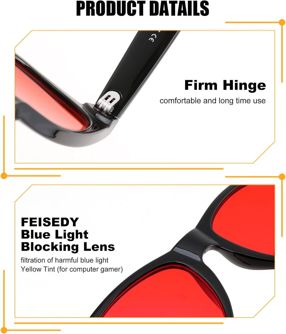 ÉÌƷͼƬ 5 | B0FQ5DRDJG | FEISEDY Orange Blue Light Blocking Glasses for Woman Men Amber Lenses Computer Gaming Glasses for Better Sleep