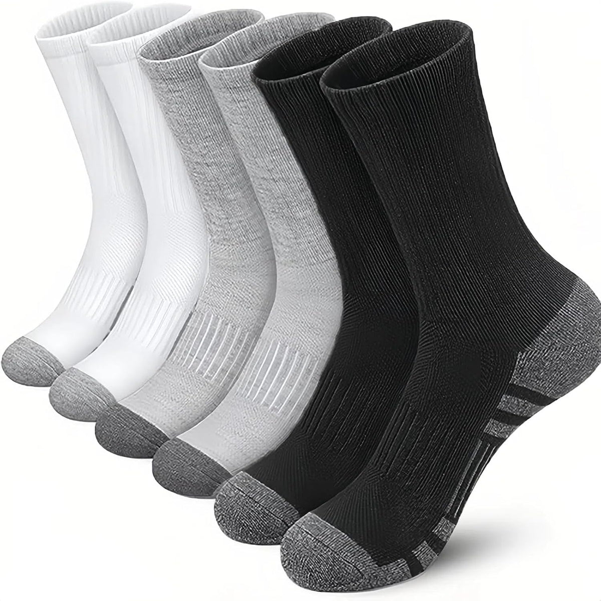 Men's Socks - Breathable, Moisture-Wicking, Non-Slip & Comfortable (3-Pack, Black/Gray/White) Size 6-13 | BLACK Series - Multi