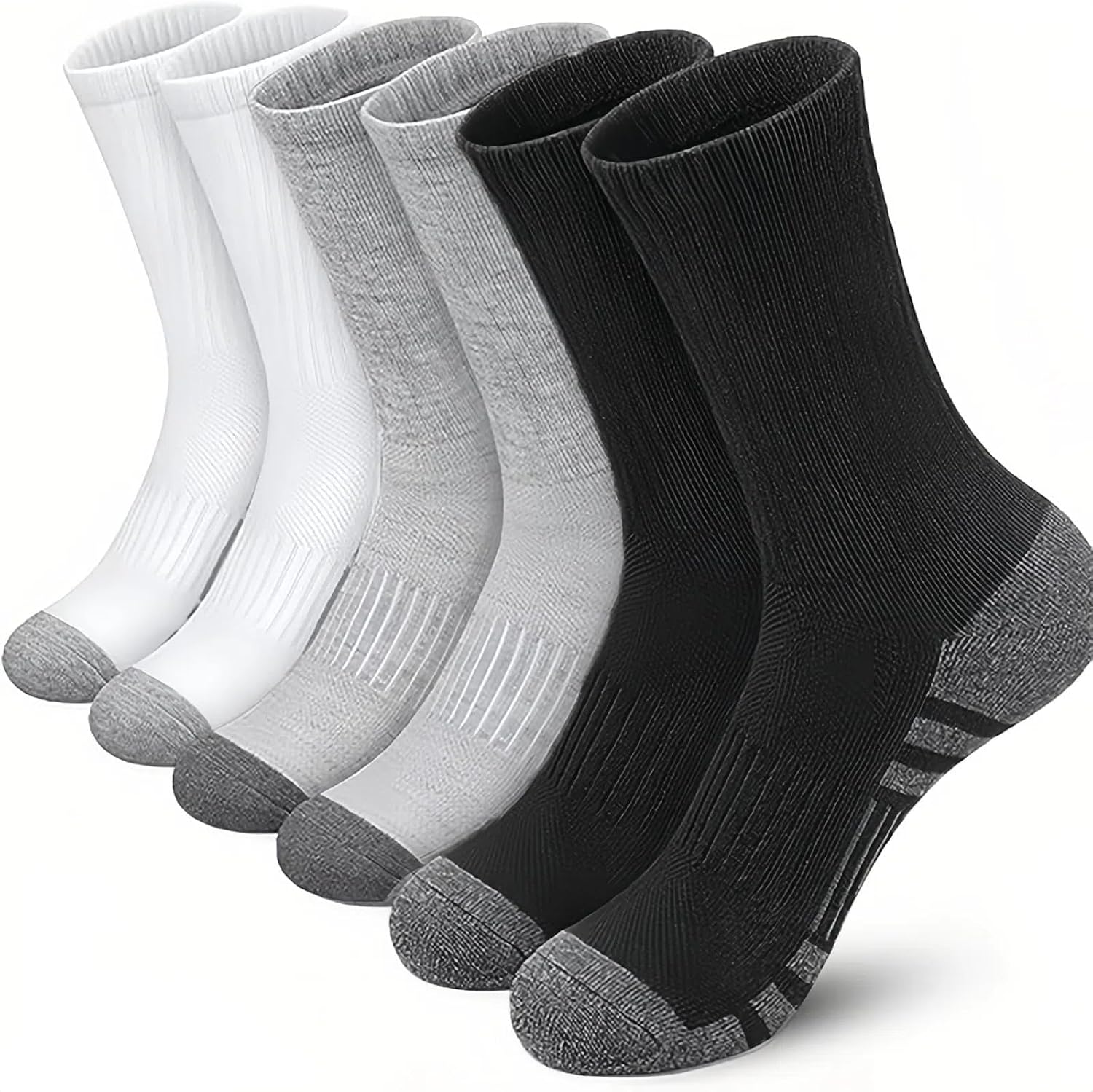 Men's Socks - Breathable, Moisture-Wicking, Non-Slip & Comfortable (3-Pack, Black/Gray/White) Size 6-13 | BLACK Series - Multi