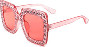 Transparent Pink / 51 Millimeters | B0BLCFMDBH | FEISEDY Women Sparkling Crystal Sunglasses Oversized Square Thick Frame B2283