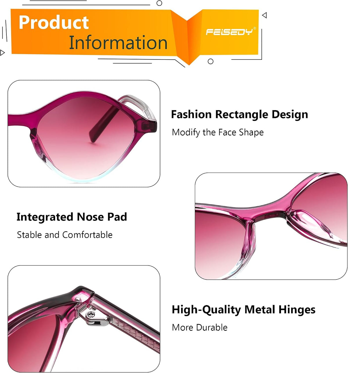 ÉÌƷͼƬ 5 | B0DJ6Y4Z5K | FEISEDY Sunglasses Womens Trendy Rectangle Retro Y2K Classic Sun Glasses Fashion Square UV400 Protection B0235