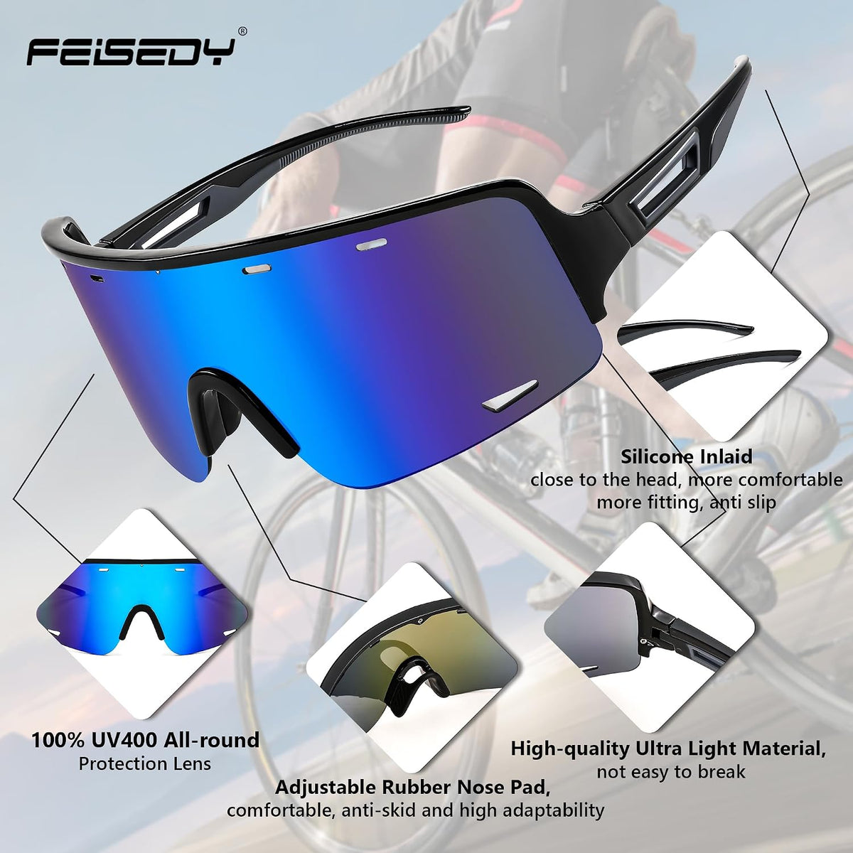 ÉÌƷͼƬ 19 | B0C6M24X4M | FEISEDY Sports Sunglasses Cycling Glasses Baseball Glasses for Youth Teens UV400 Protection B2974