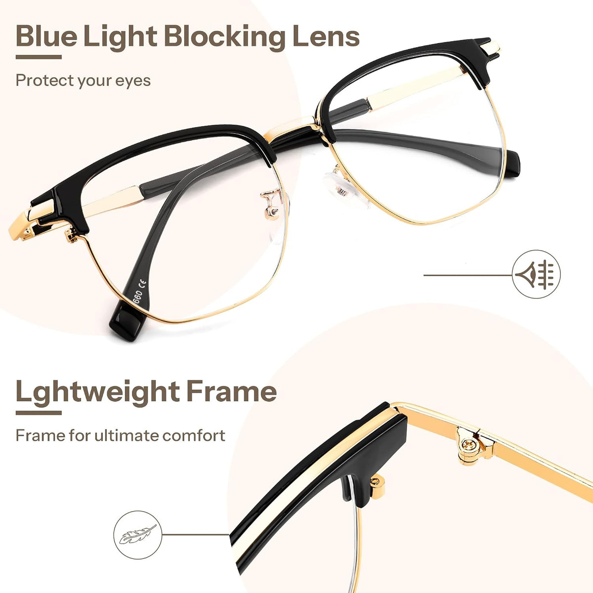 ÉÌƷͼƬ 5 | B0FKT9PDRD | FEISEDY Retro Semi Rimless Blue Light Glasses for Women Men B0438