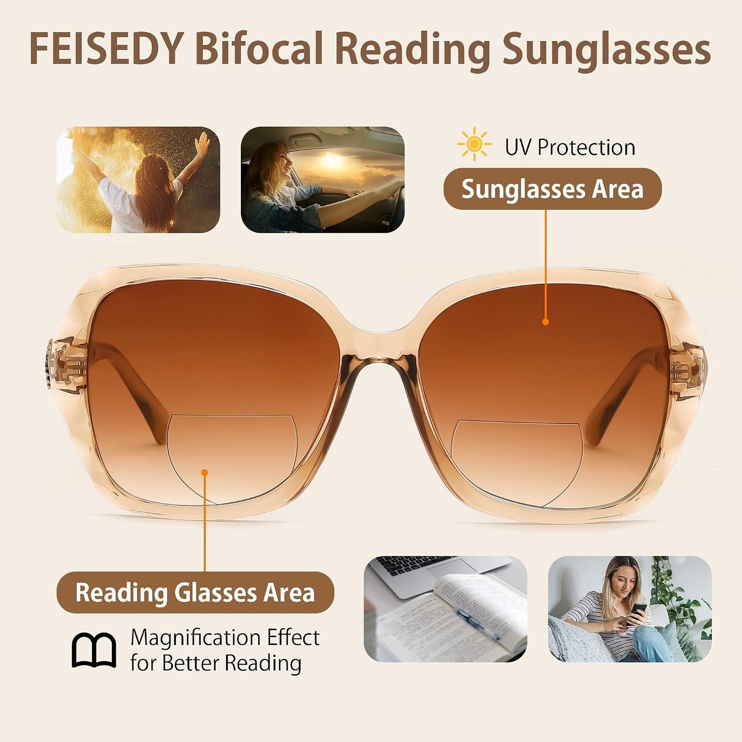商品图片 19 | B0GSVYSZZX | FEISEDY Oversized Butterfly Bifocal Sunglasses Reader for Women B0353