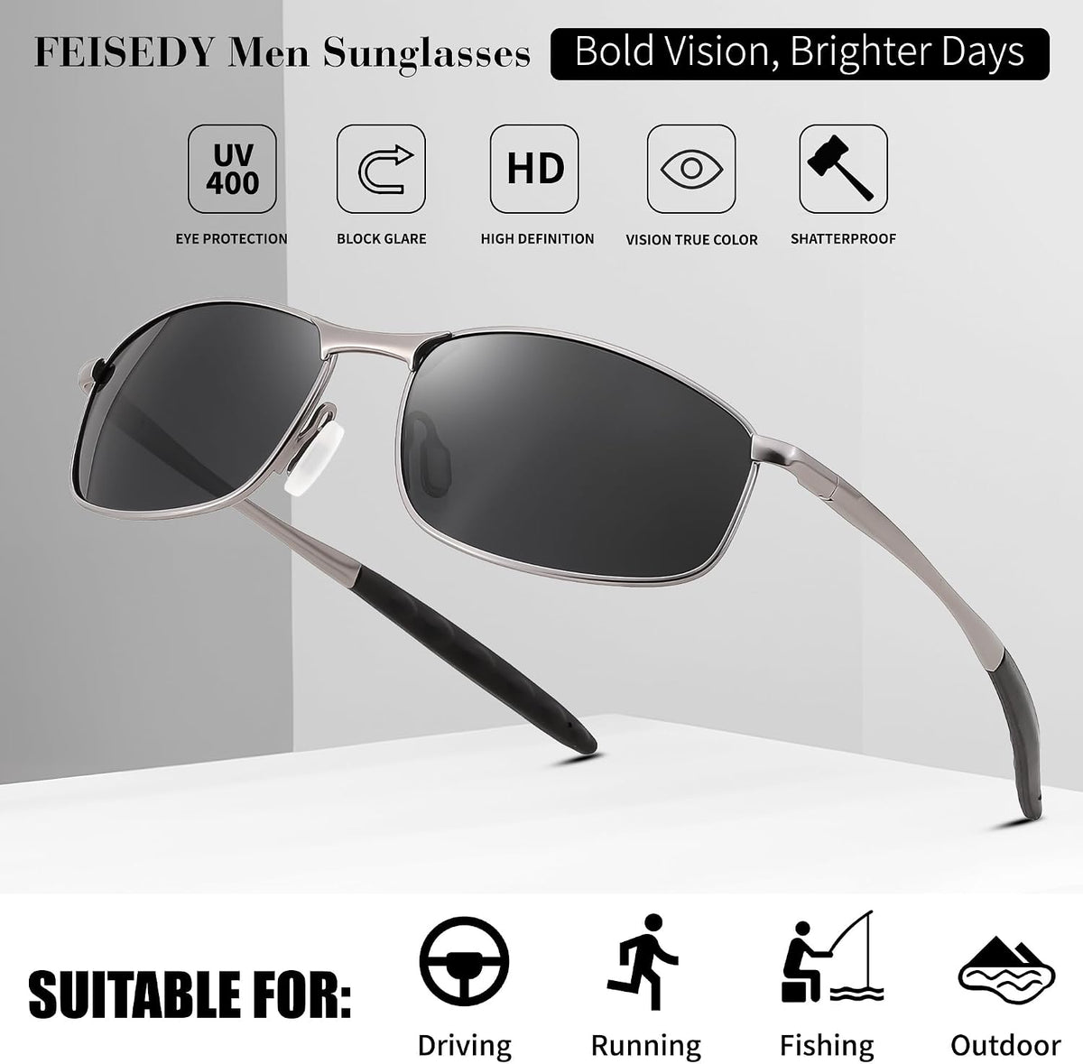 ÉÌƷͼƬ 17 | B07GSRV2H5 | FEISEDY Rectangle Polarized Square Sunglasses for Men Women B2444