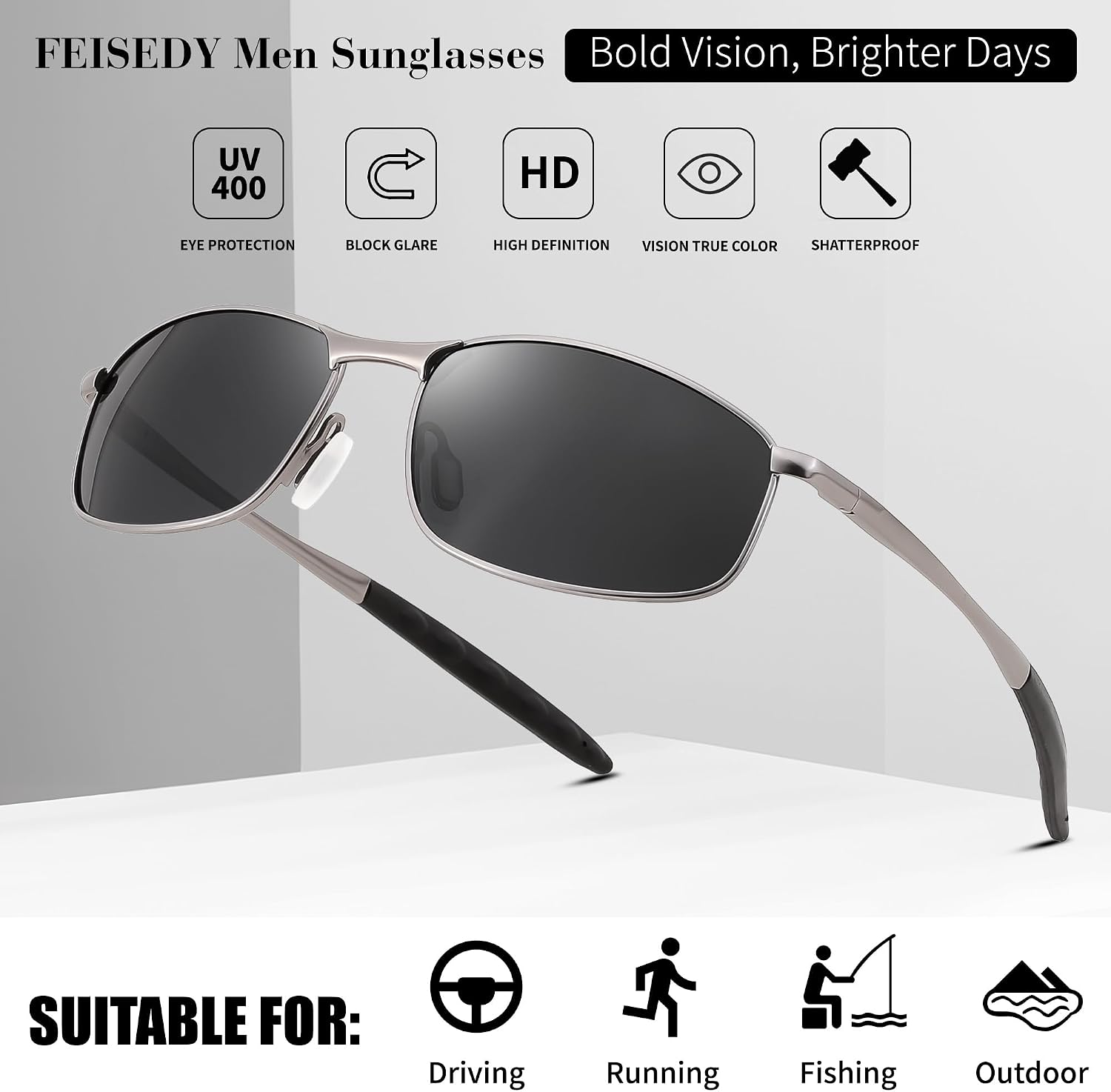 商品图片 17 | B07GSRV2H5 | FEISEDY Rectangle Polarized Square Sunglasses for Men Women B2444
