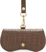 ÉÌƷͼƬ 2 | B0H4QTYMQP | FEISEDY Soft Crocodile Textured Leather Sunglass Bag, Portable Glasses Pouch With Button Clip Wrist Strap B0366