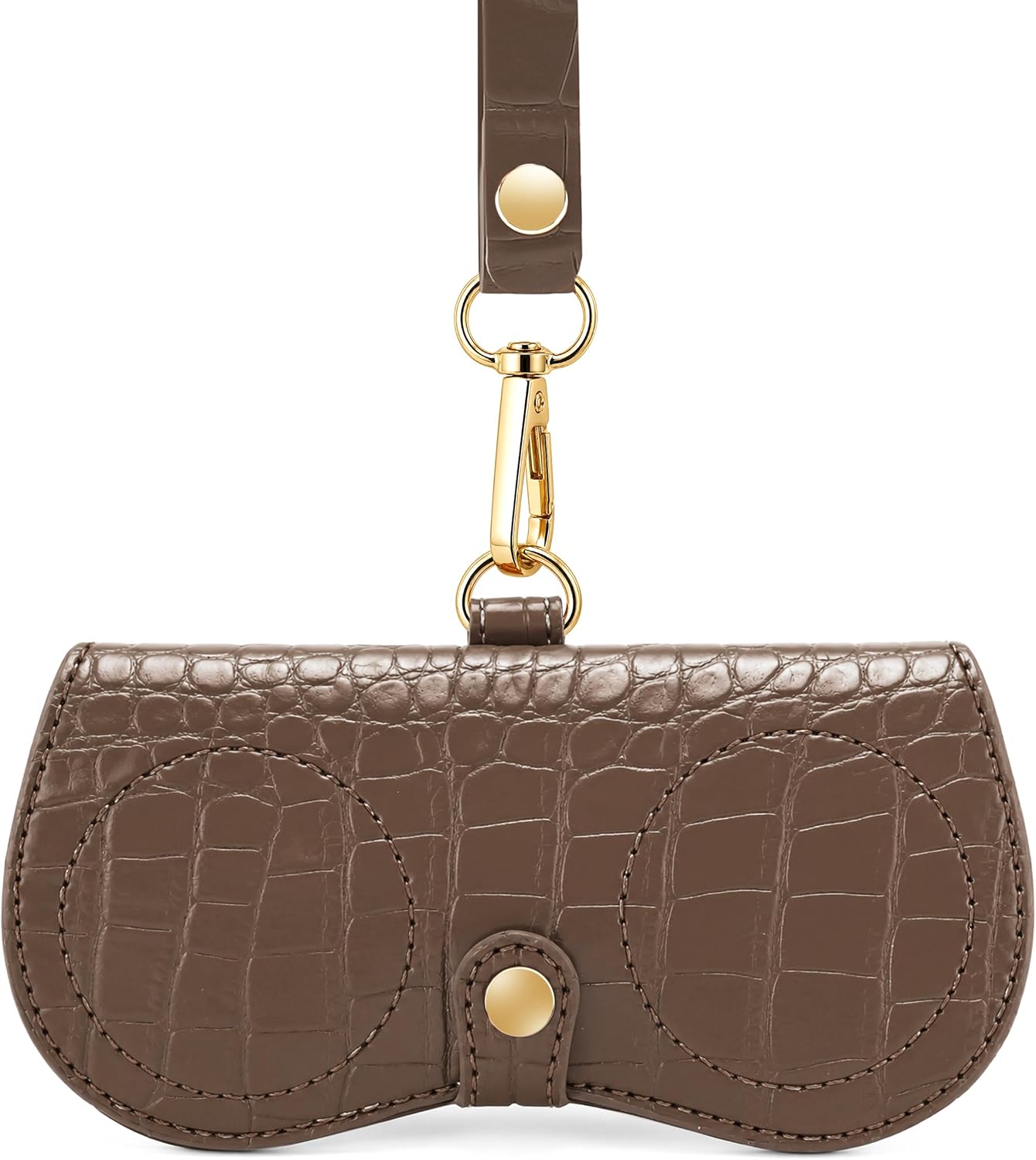 商品图片 2 | B0H4QTYMQP | FEISEDY Soft Crocodile Textured Leather Sunglass Bag, Portable Glasses Pouch With Button Clip Wrist Strap B0366