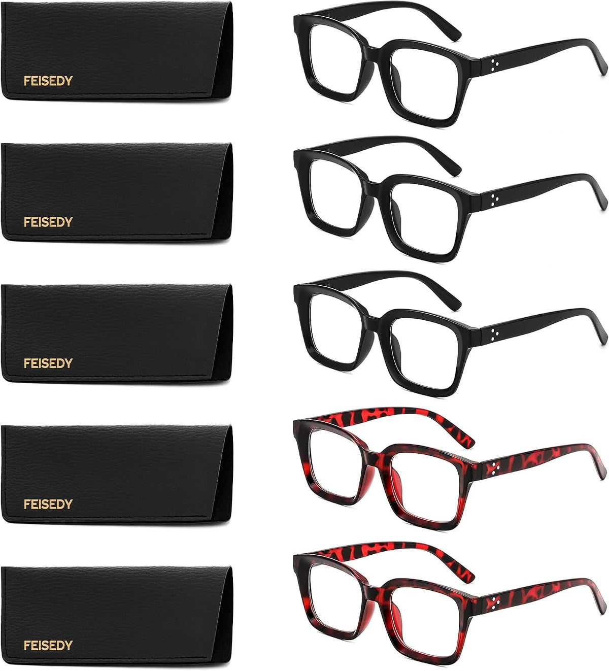 ÉÌƷͼƬ 29 | B0F7HQL9ND | FEISEDY 6/5 Pack Classic Reading Glasses Rectangular Readers B0297