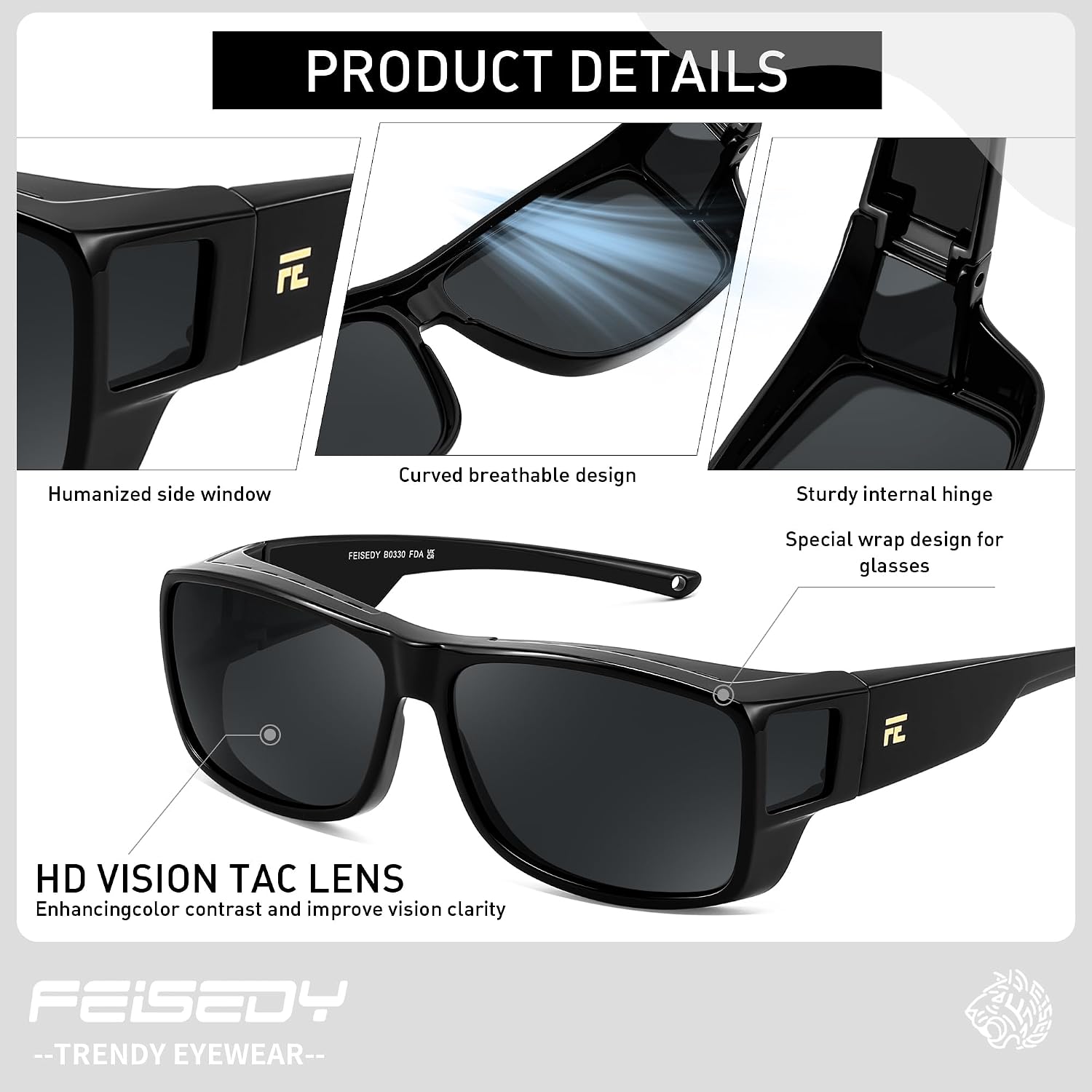 商品图片 15 | B0GR4T274K | FEISEDY Polarized Fit Over Glasses Sunglasses Driving Outdoors B0330