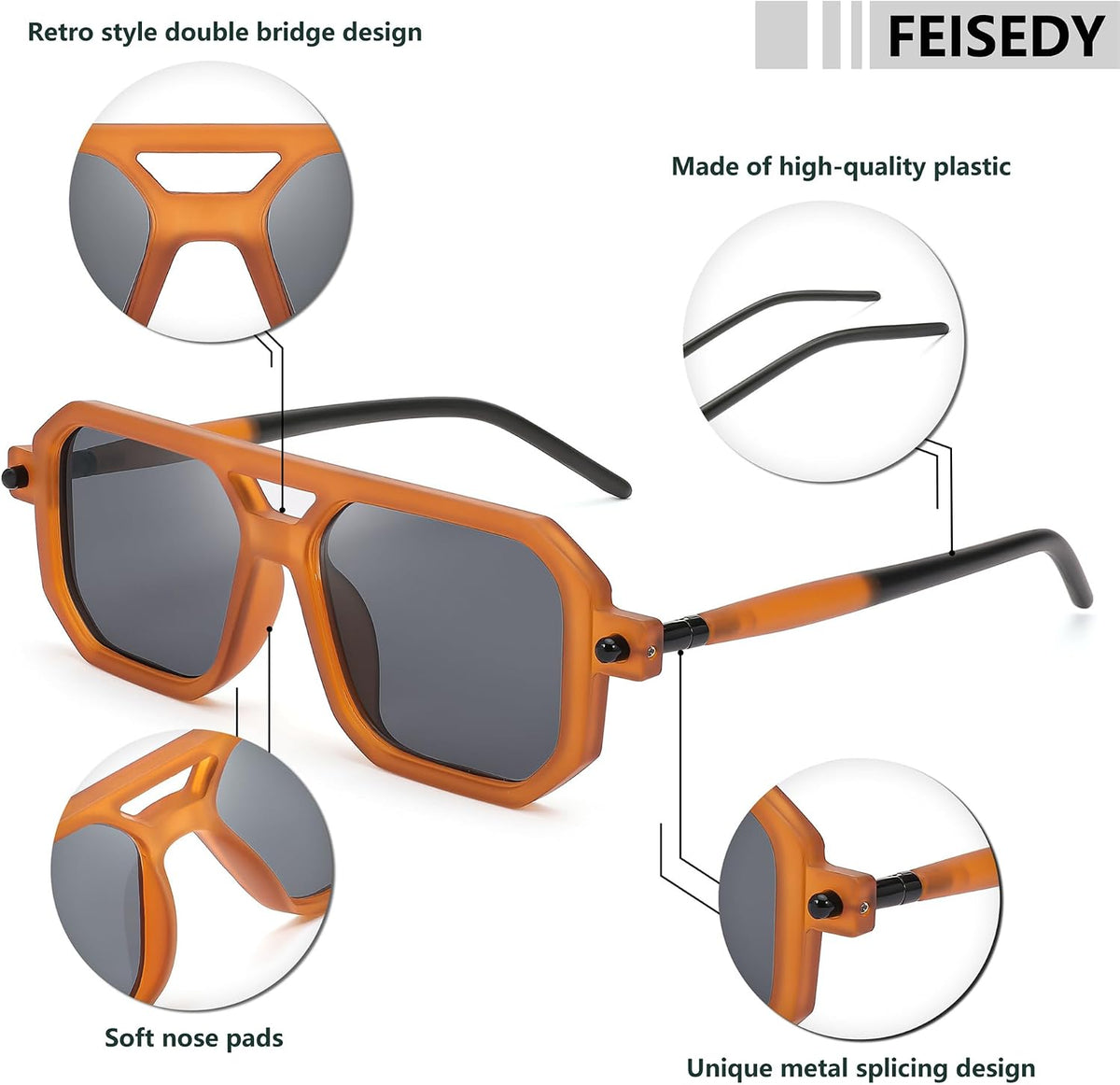 ÉÌƷͼƬ 158 | B09YTJ4FQZ | FEISEDY Vintage Square 70s Flat Aviator Sunglasses Women Men Classic Retro Stylish Frame UV400 Sunglasses B2622