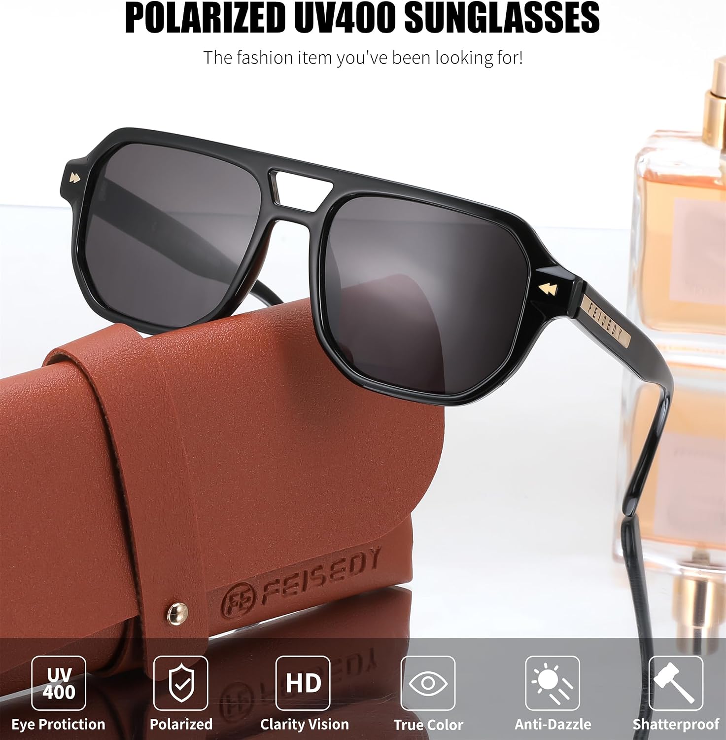 商品图片 14 | B0DSH2BVX5 | FEISEDY Polarized Aviator Sunglasses Men Women, Retro 70s Style Design - UV400 Protection, Driving & Daily Wear B0203
