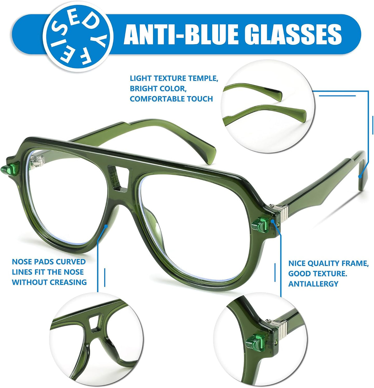 ÉÌƷͼƬ 5 | B0CFFB9X5W | FEISEDY Aviator Frame Glasses for Women Men Blue Light Blocking Glasses Anti Glare Computer Eyeglasses B0039