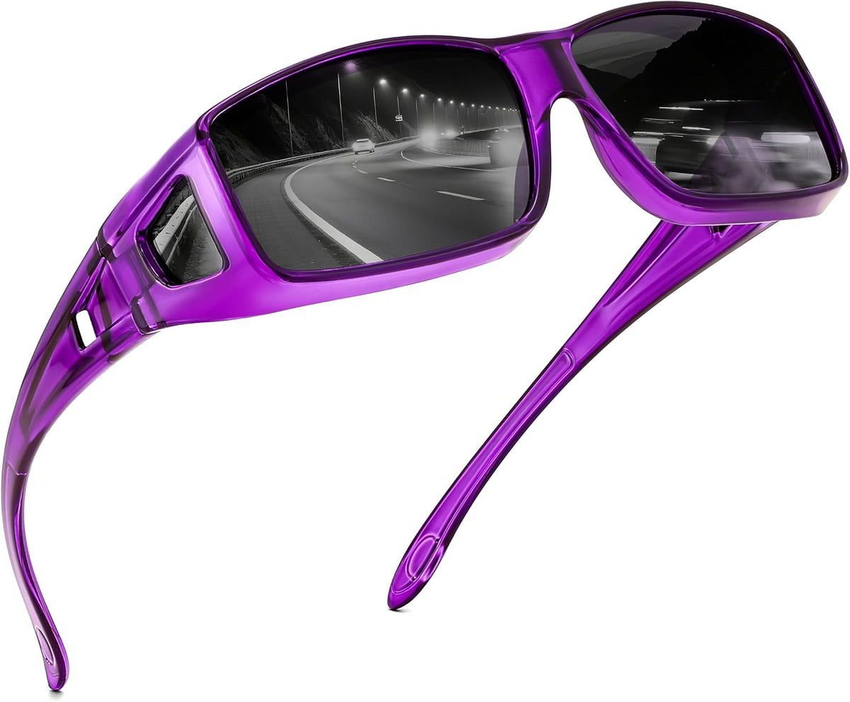 Purple/Grey / 60 Millimeters | B0FDG2RP1X | FEISEDY Polarized Fit Over Glasses Sunglasses Men Women Wrap Around B2593