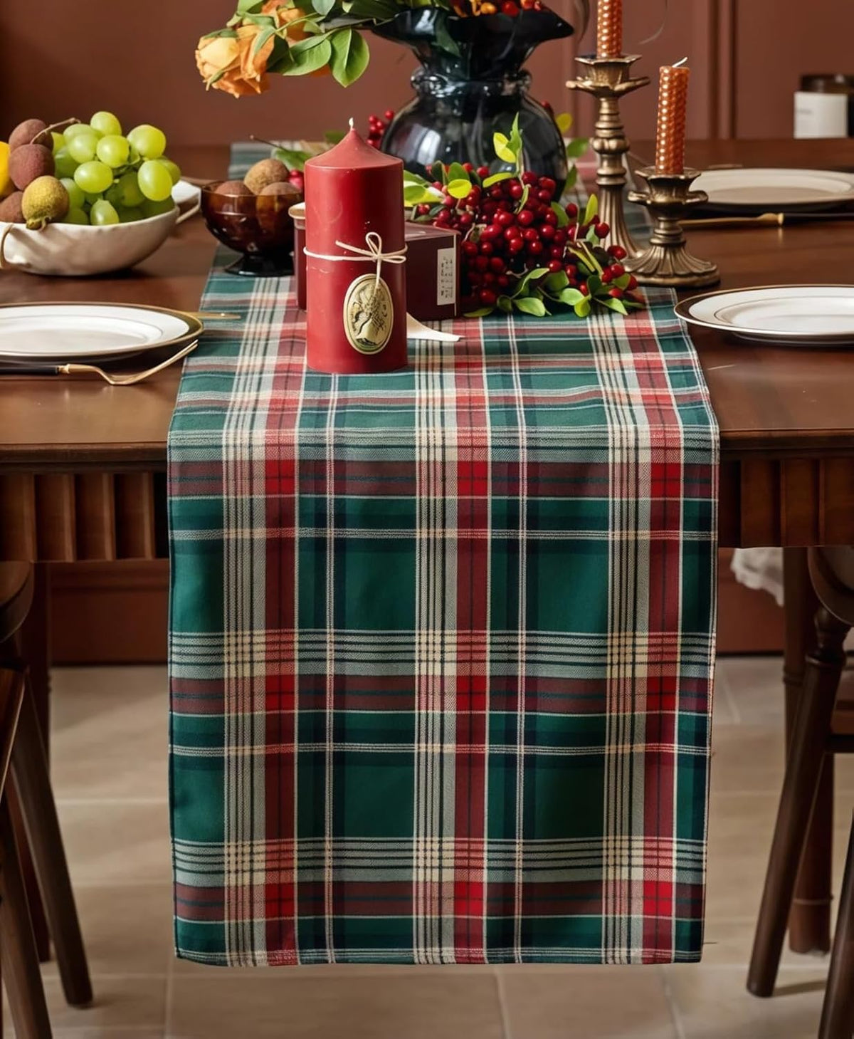 Green/Red | B0FYDXJR58 | Plaid Christmas Table Runner, Winter Holiday Table Runners, 11.8x70.9 Inch Dining Table Decor for Home Party Indoor Outdoor