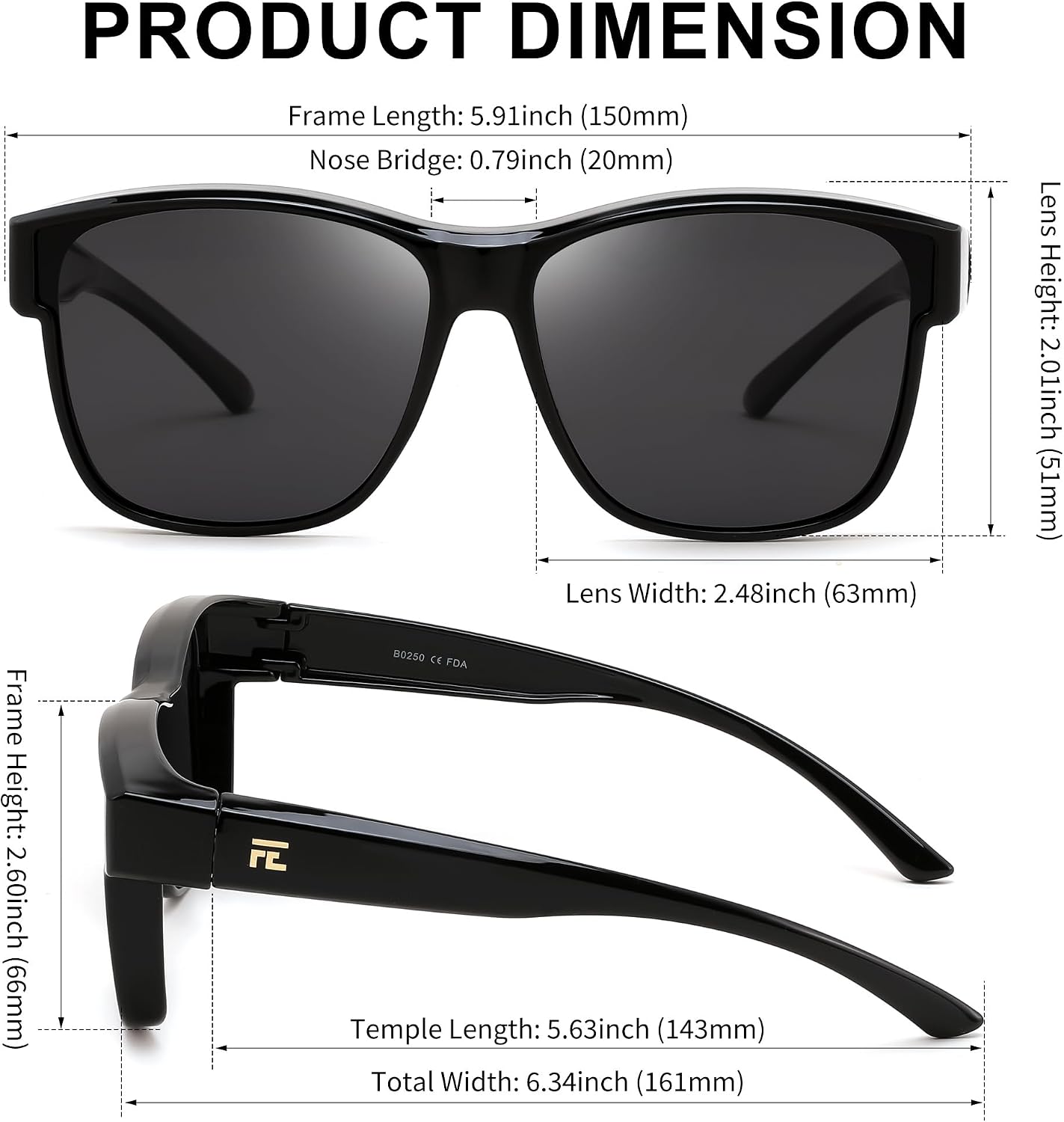 商品图片 29 | B0GQH1CMTJ | FEISEDY Fit Over Glasses Polarized Sunglasses Oversized Square UV400 B0250