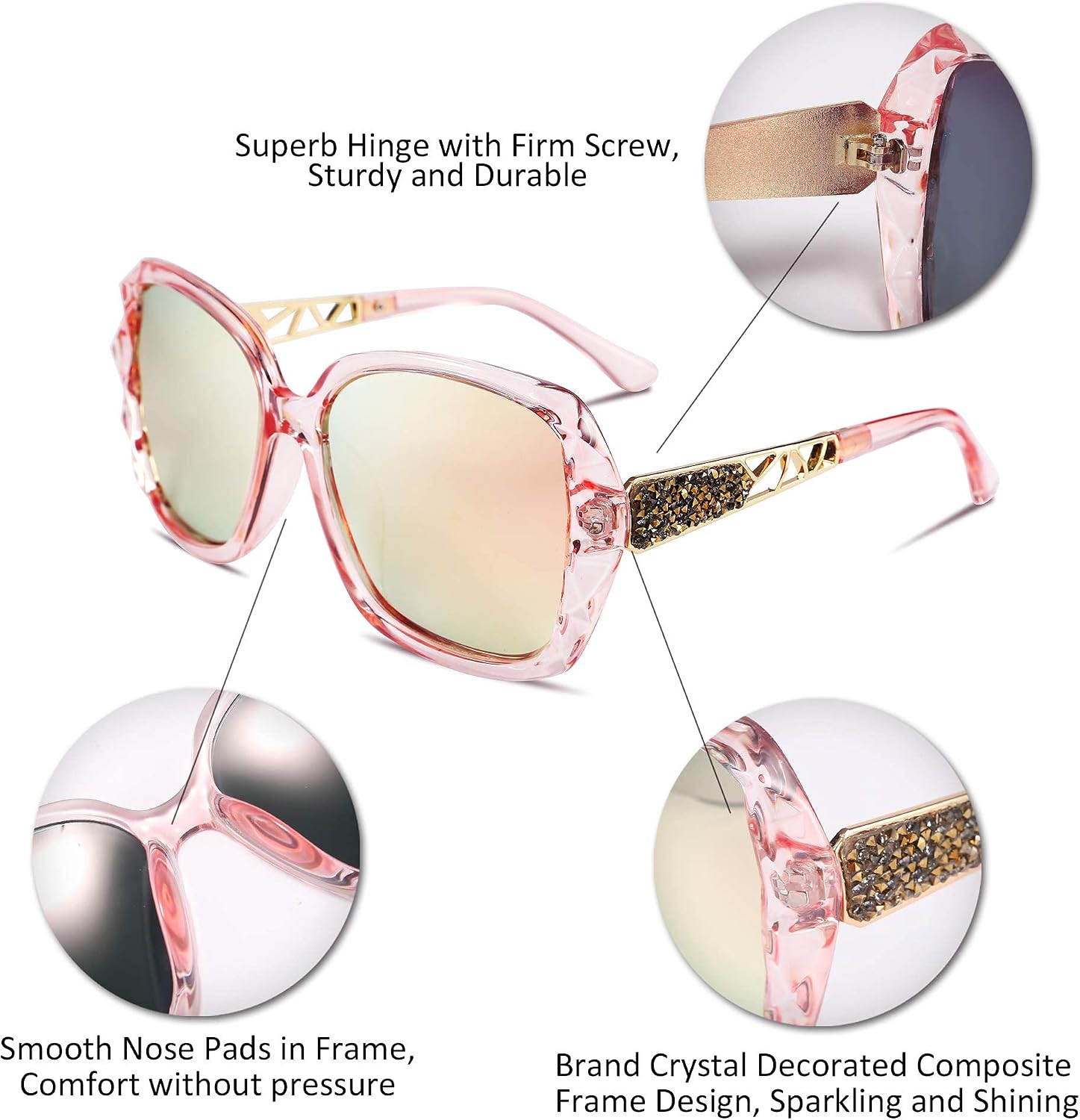 商品图片 86 | B079GT4RXH | FEISEDY Polarized Women Square Sunglasses Sparkling Composite Shiny Frame B2289