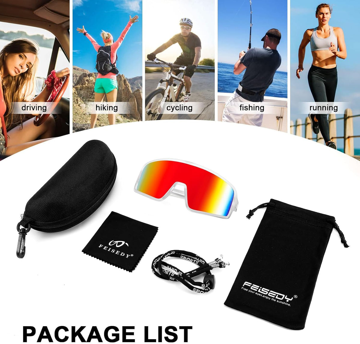 ÉÌƷͼƬ 7 | B0C5XNFKS9 | FEISEDY Men Women Sports Sunglasses Baseball Sun Glasses Cycling Fishing Running Trekking 80s 90s Youth Visor UV400 B2962