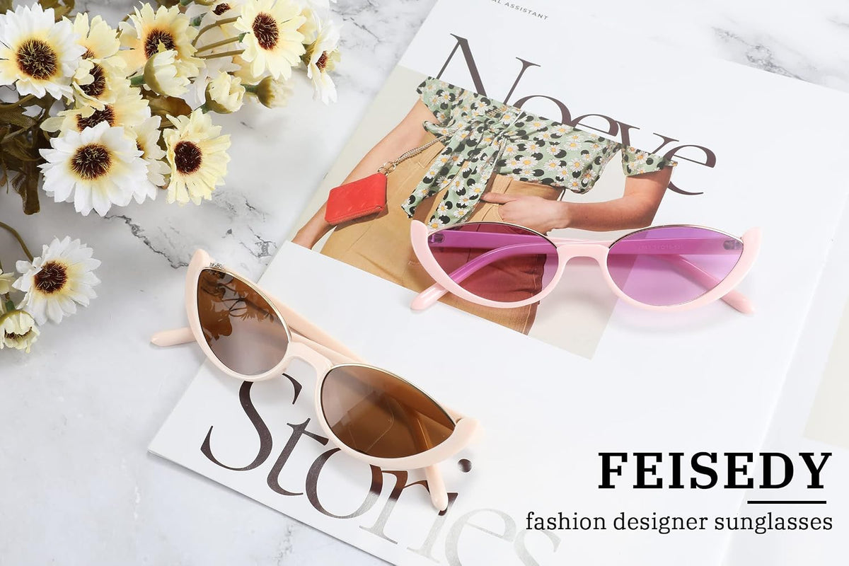 ÉÌƷͼƬ 29 | B09P86RSS8 | FEISEDY Fashion Small Cat Eye Sunglasses for Women Retro Trendy Cool Sun Glasses B2864