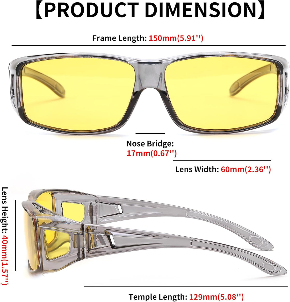 商品图片 3 | B0DK39MNNQ | DJ10094 Night Vision Glasses Fit Over Glasses, Anti Glare Yellow Lens for Men & Women